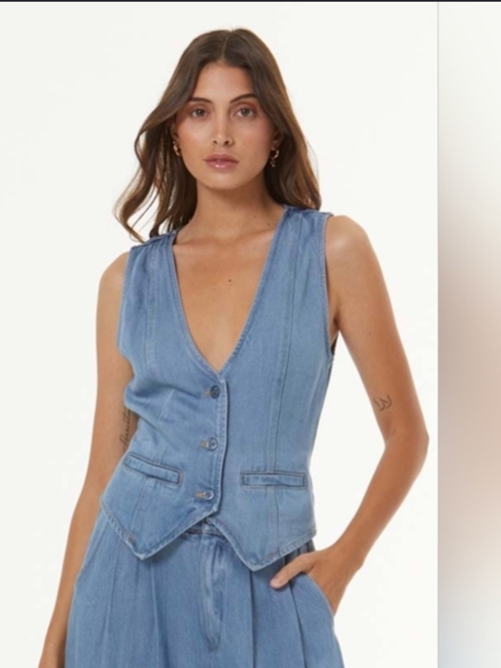 Revolve x Young Fabulous & Broke Veda Blue Denim Button Vest